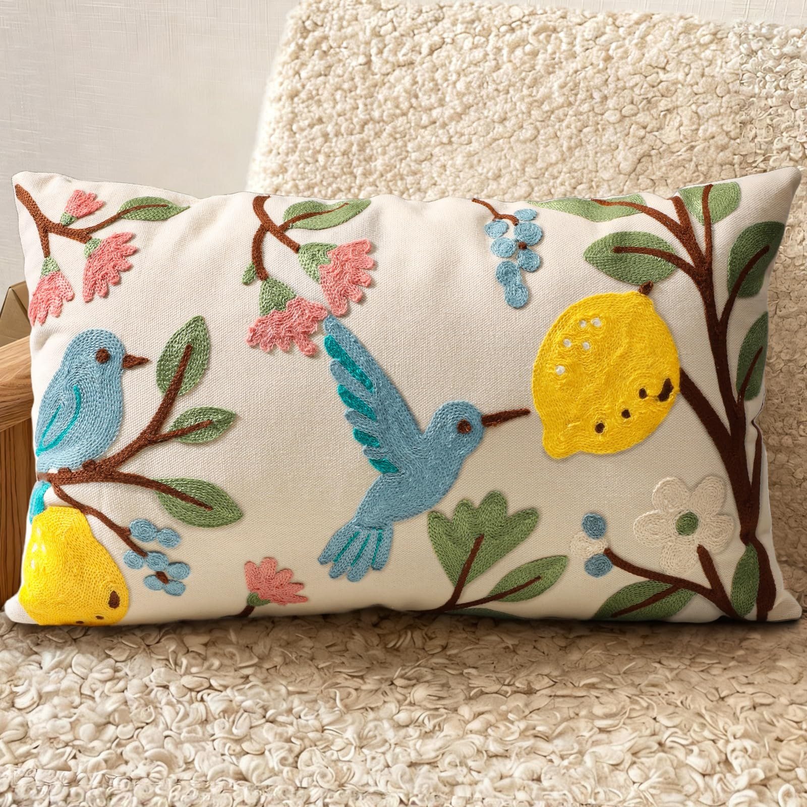 Bird Lemon Lumbar Pillow Cover