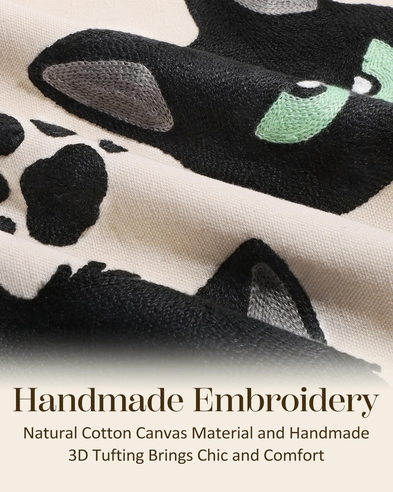 Cat Bone cats, paw prints, and fish bones embroidered pillow cover — image 2