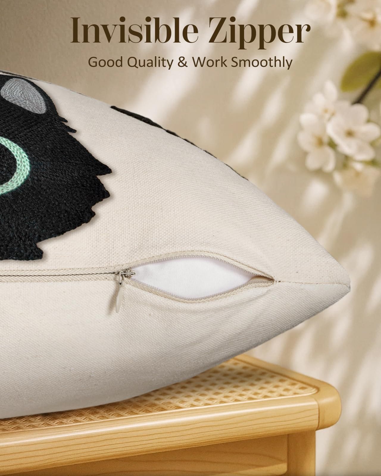 Cat Bone cats, paw prints, and fish bones embroidered pillow cover — image 3