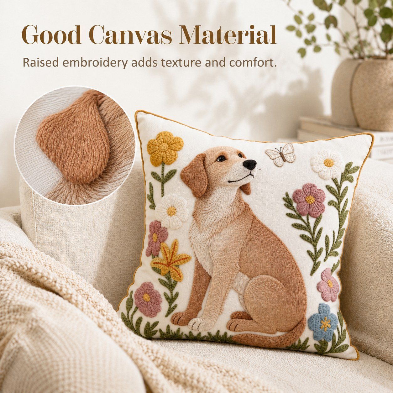 Floral Dog dog and floral embroidered pillow cover — image 6