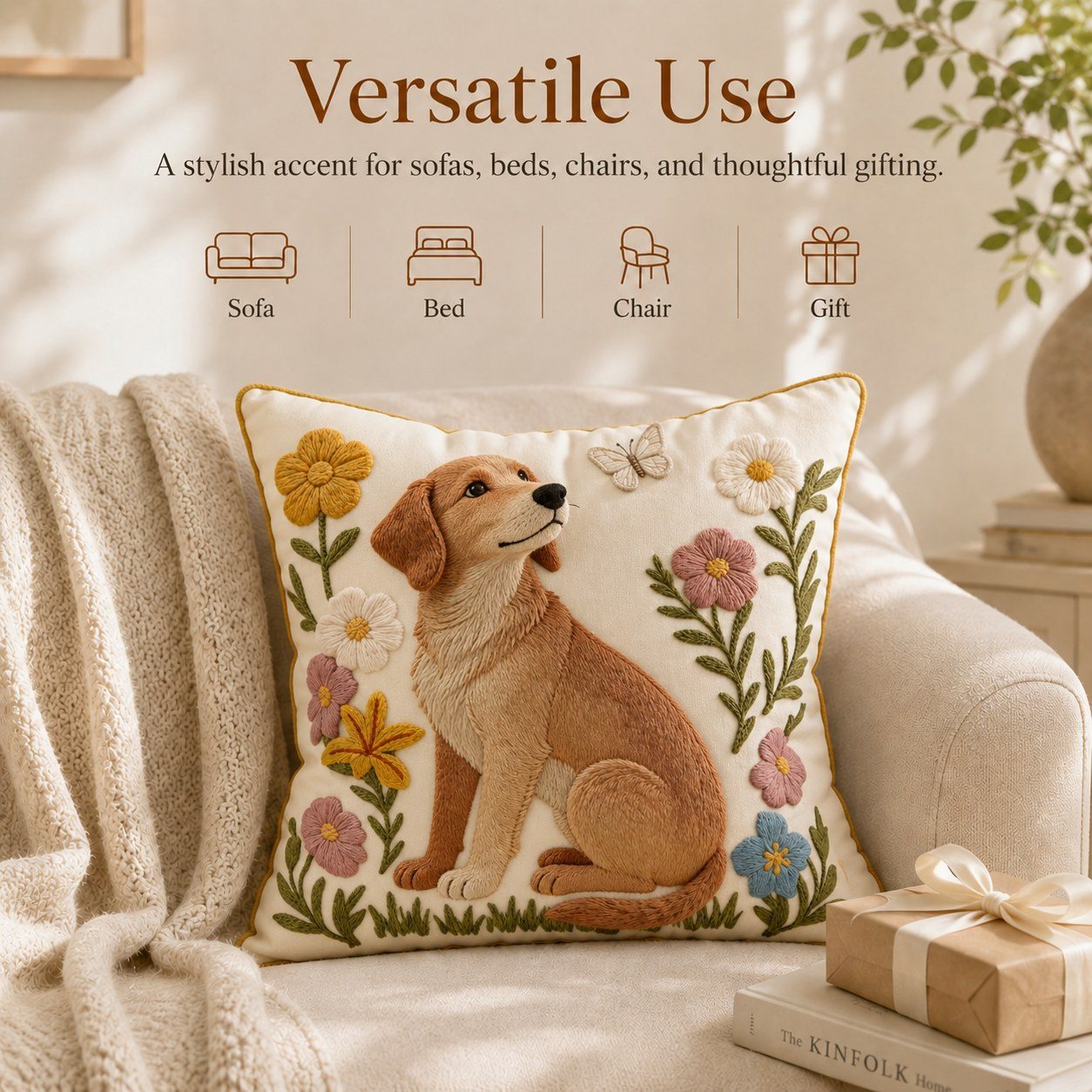 Floral Dog dog and floral embroidered pillow cover — image 8