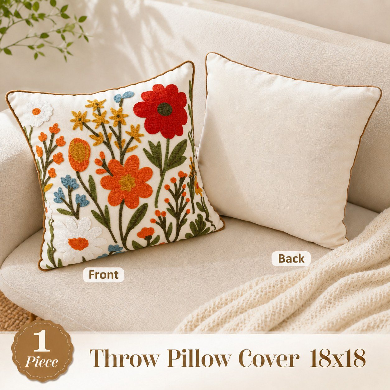Flower Cluster floral embroidered pillow cover — image 4