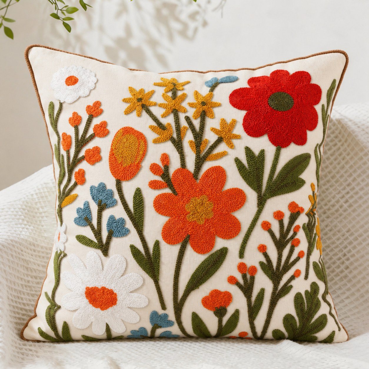 Flower Cluster embroidered pillow cover