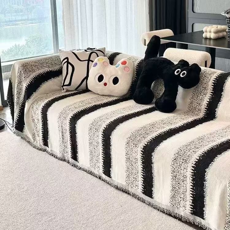 Timeless Black & White Chenille Sofa Throw