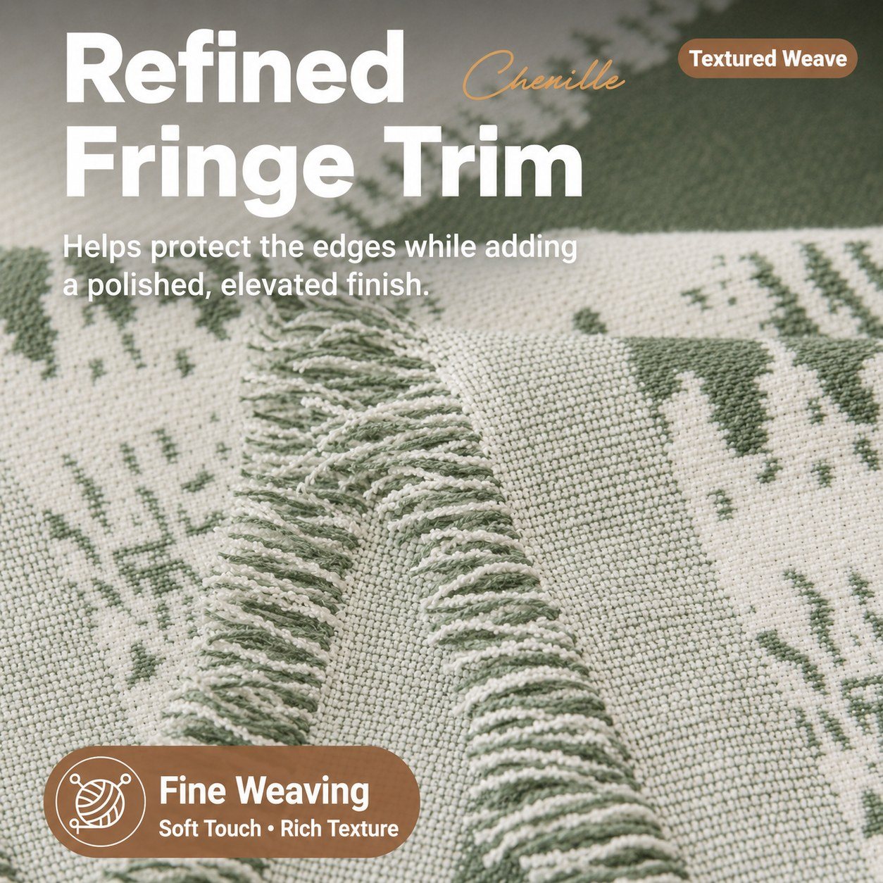 Timeless Green sage green woven stripe embroidered sofa throw — image 3