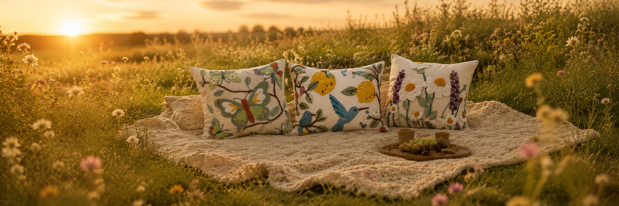 Soft home textiles in warm natural light