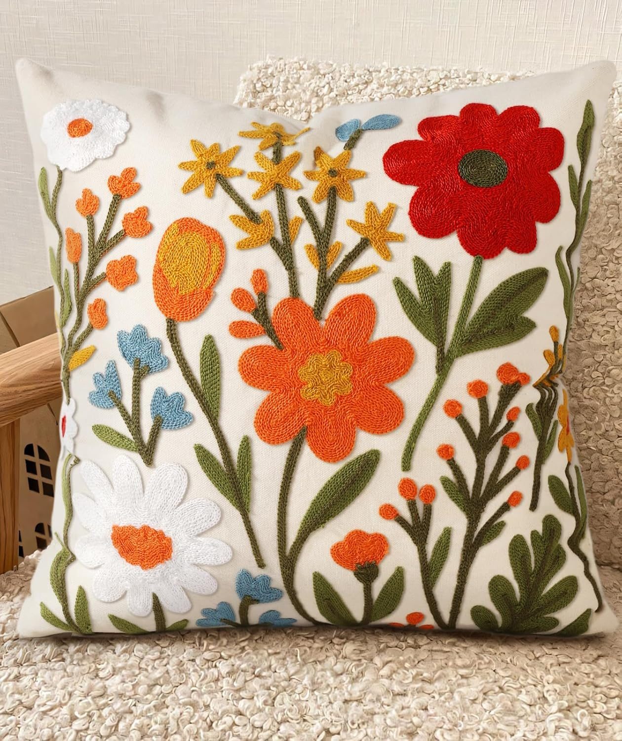 Floral embroidered pillow covers